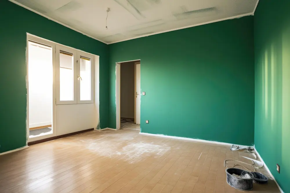 Salón pintado en verde bosque en Santutxu